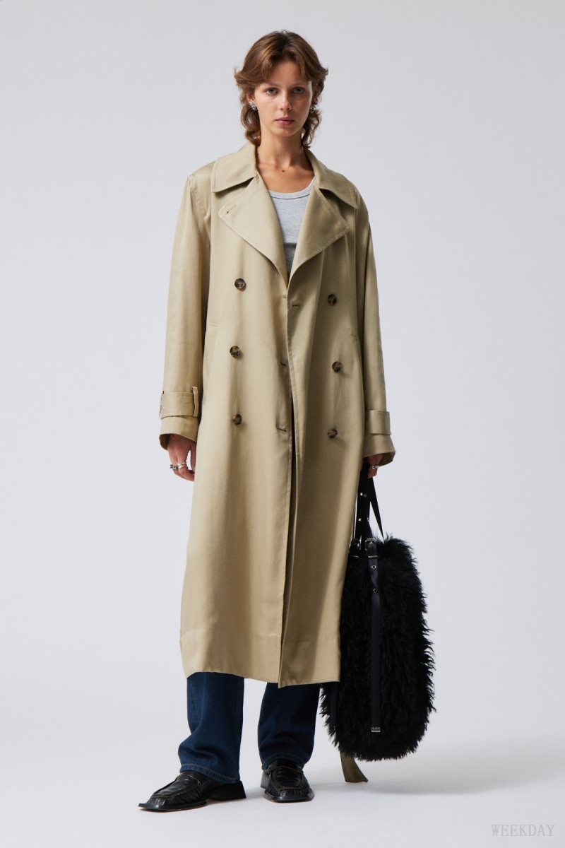 Weekday Evelyn Relaxed Lyocell Trench Coat Beige | KBUC9038