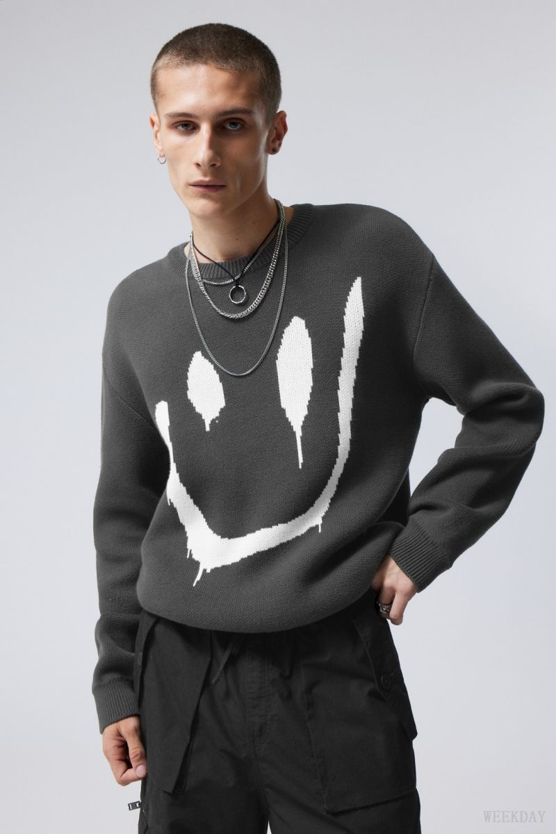 Weekday Fabian Graphic Sweater Drippy Smiling Face | QEIN1574