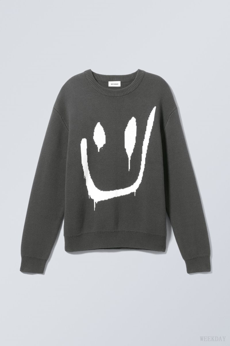 Weekday Fabian Graphic Sweater Drippy Smiling Face | QEIN1574