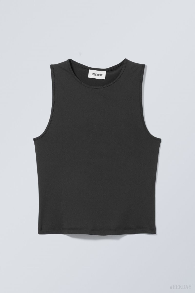 Weekday Fine Fitted Tank Top Black | QAOS1353