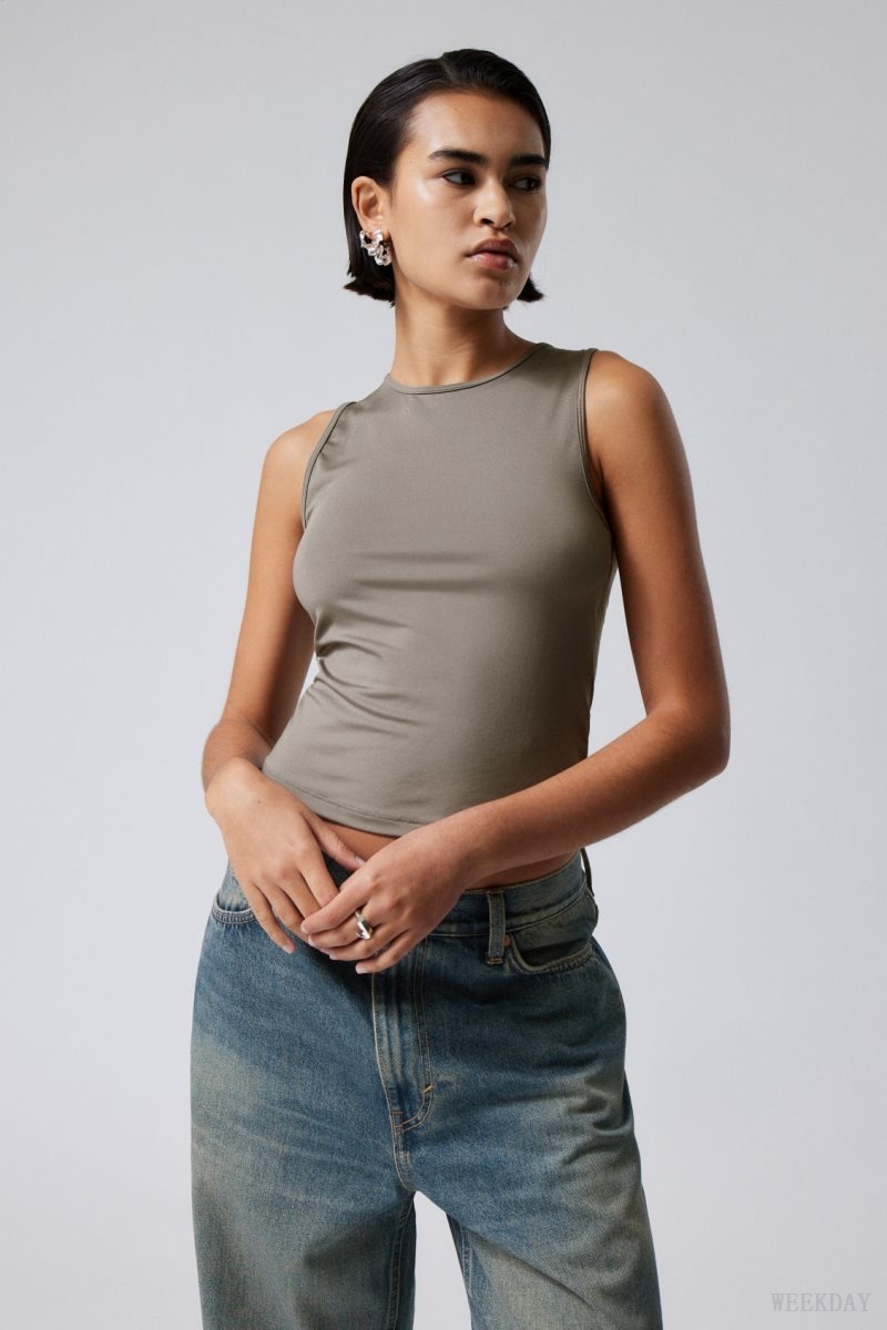 Weekday Fine Fitted Tank Top Grey | GIXT9302