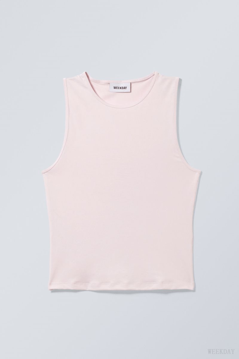 Weekday Fine Fitted Tank Top Light Pink | PIYR4471