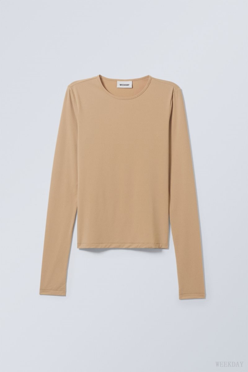 Weekday Fine Long sleeve Beige | RGNA6713