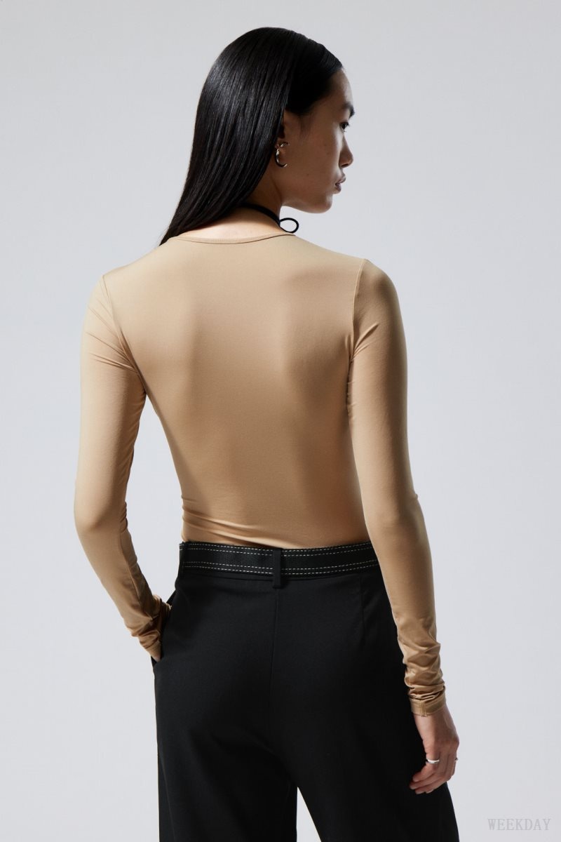 Weekday Fine Long sleeve Beige | RGNA6713