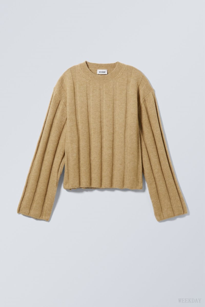 Weekday Fiona Rib Sweater Beige | XLYW2273