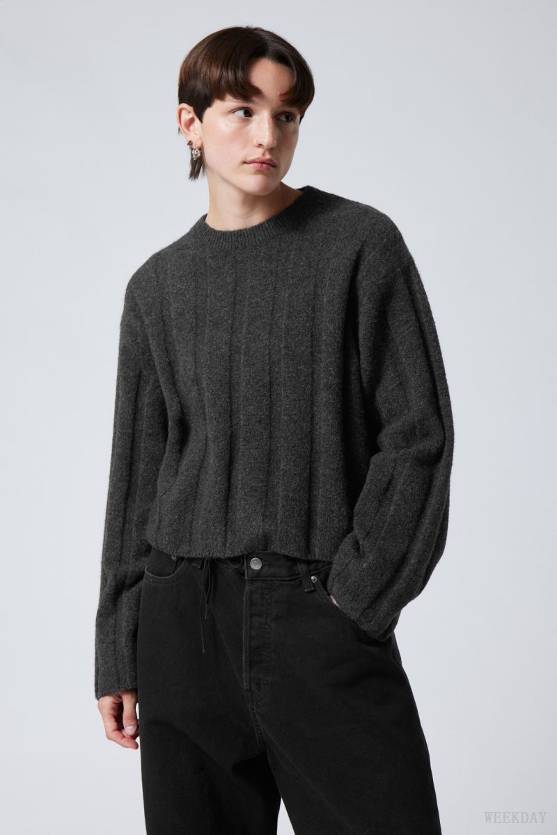 Weekday Fiona Rib Sweater Dark Grey | LLOO7966