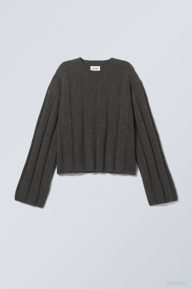 Weekday Fiona Rib Sweater Dark Grey | LLOO7966