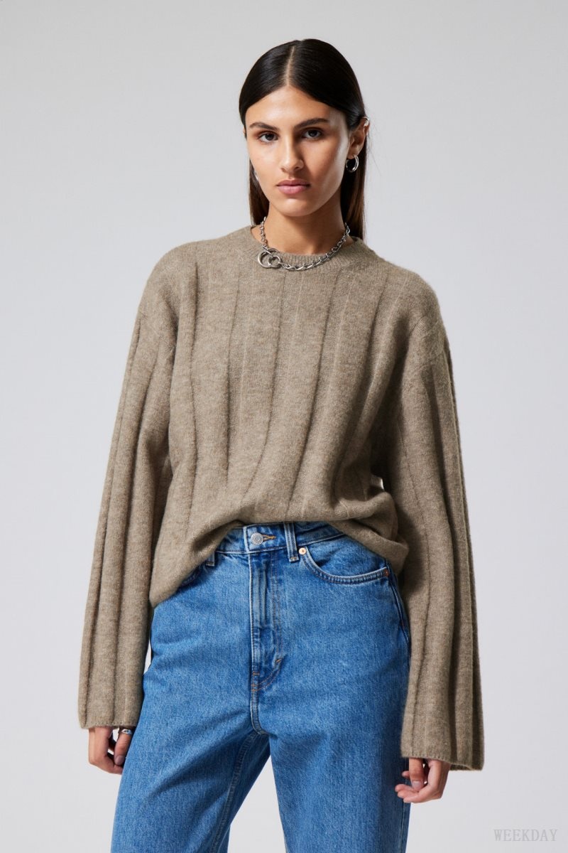 Weekday Fiona Rib Sweater Dusty Mole | HAGZ4925