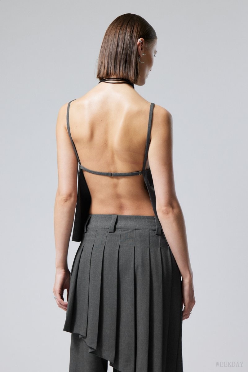 Weekday Fleur Suiting Open Back Top Grey | PWRR2945