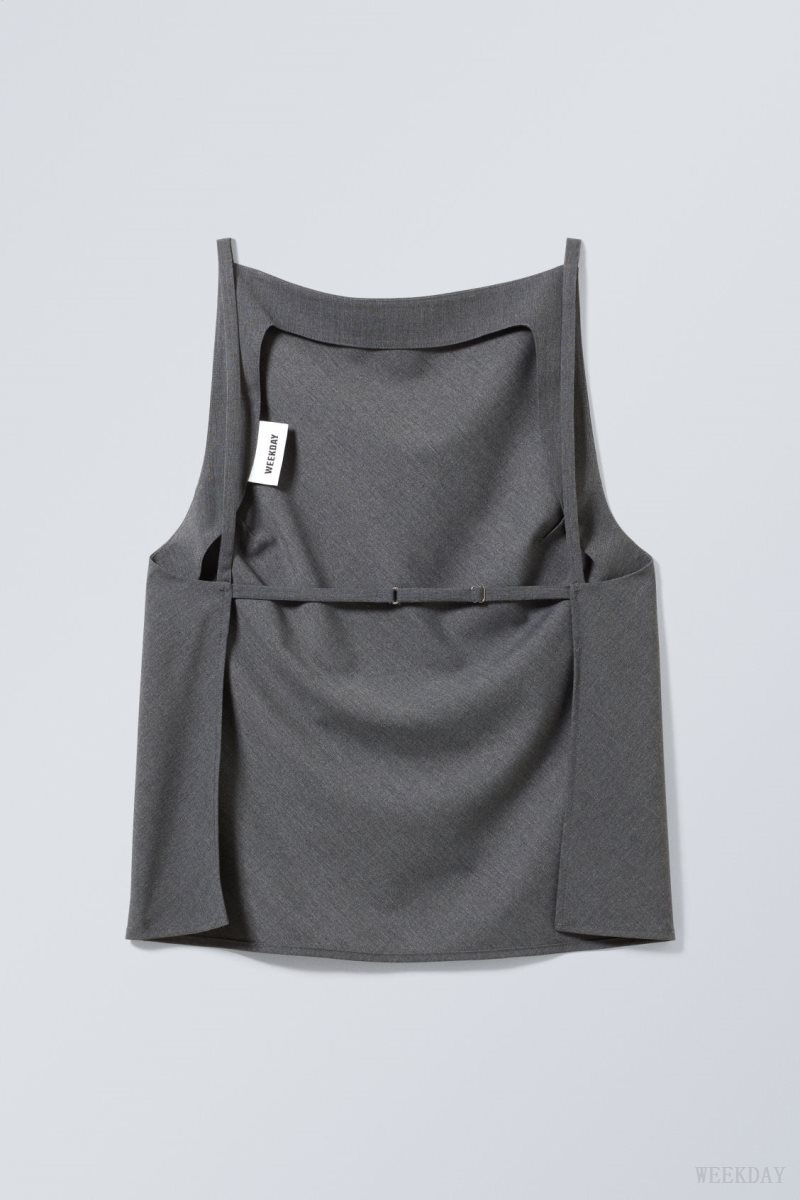 Weekday Fleur Suiting Open Back Top Grey | PWRR2945