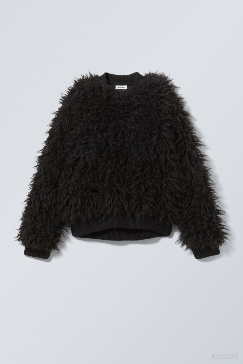 Weekday Fluffy Faux Fur Sweatshirt Black | VVQW6834