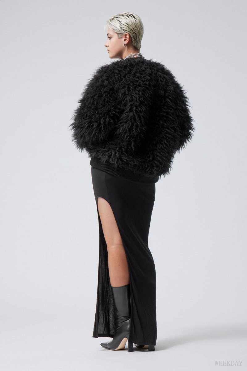 Weekday Fluffy Faux Fur Sweatshirt Black | VVQW6834