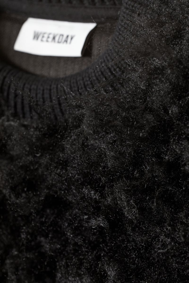 Weekday Fluffy Faux Fur Sweatshirt Black | VVQW6834