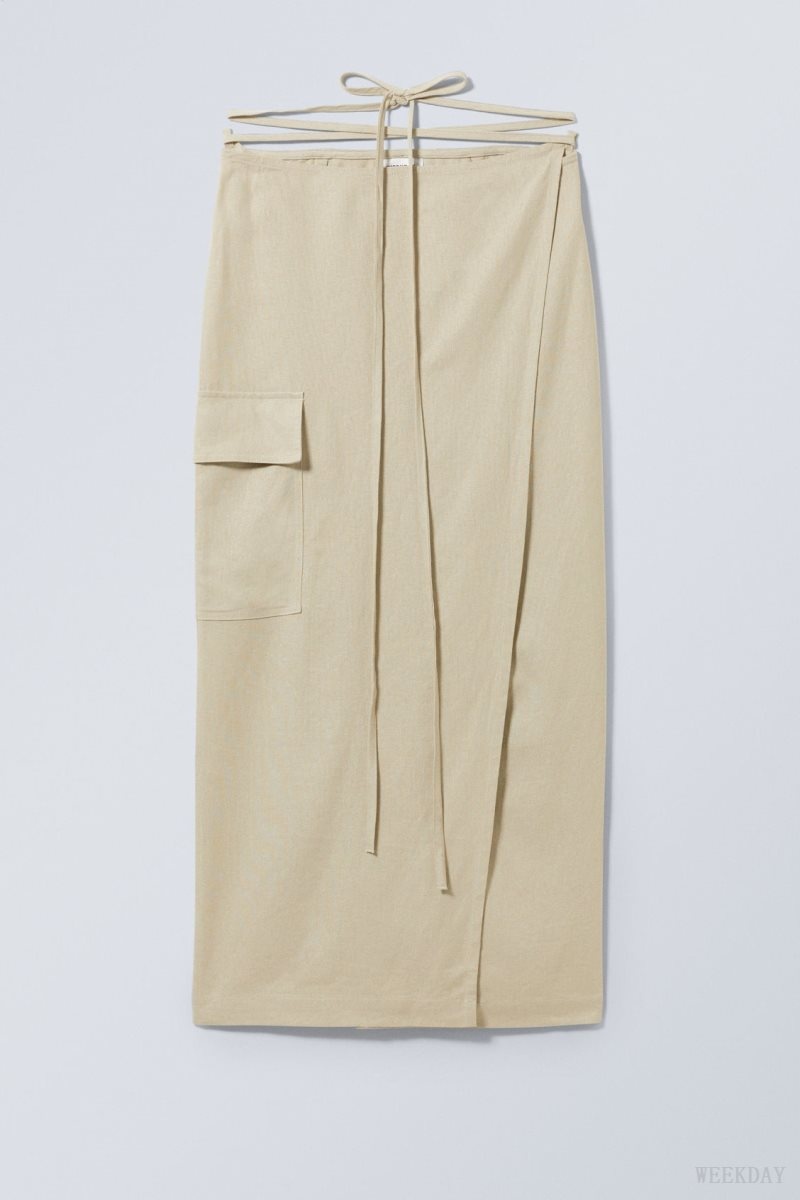 Weekday Fold Linen Mix Long Skirt Beige | VAVW1794