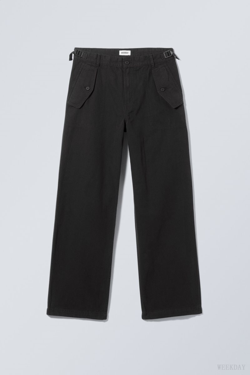 Weekday Frej Relaxed Workwear Trousers Black | SOMV7582