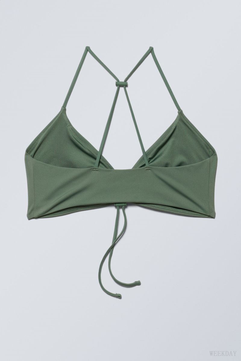 Weekday Gathered Bikini Top Olive Green | KMXZ8337