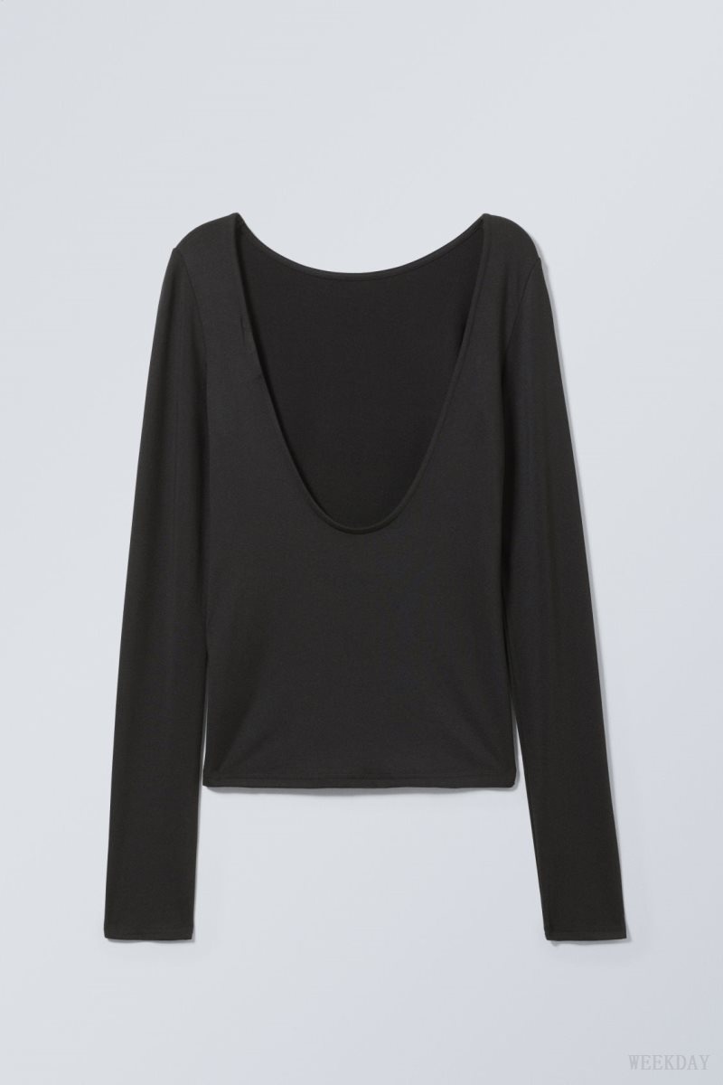 Weekday Gizem Open Back Long Sleeve Top Black | MEUL3303