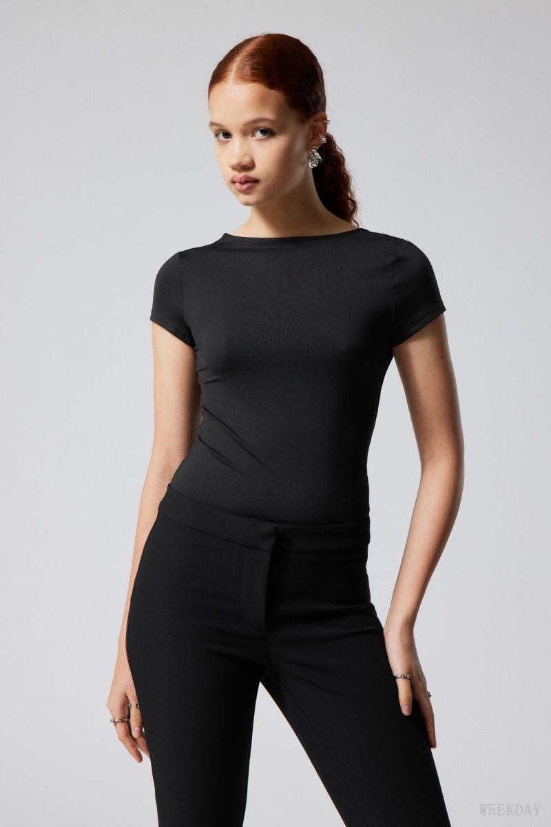 Weekday Gizem Open Back T-shirt Black | ARBY3640