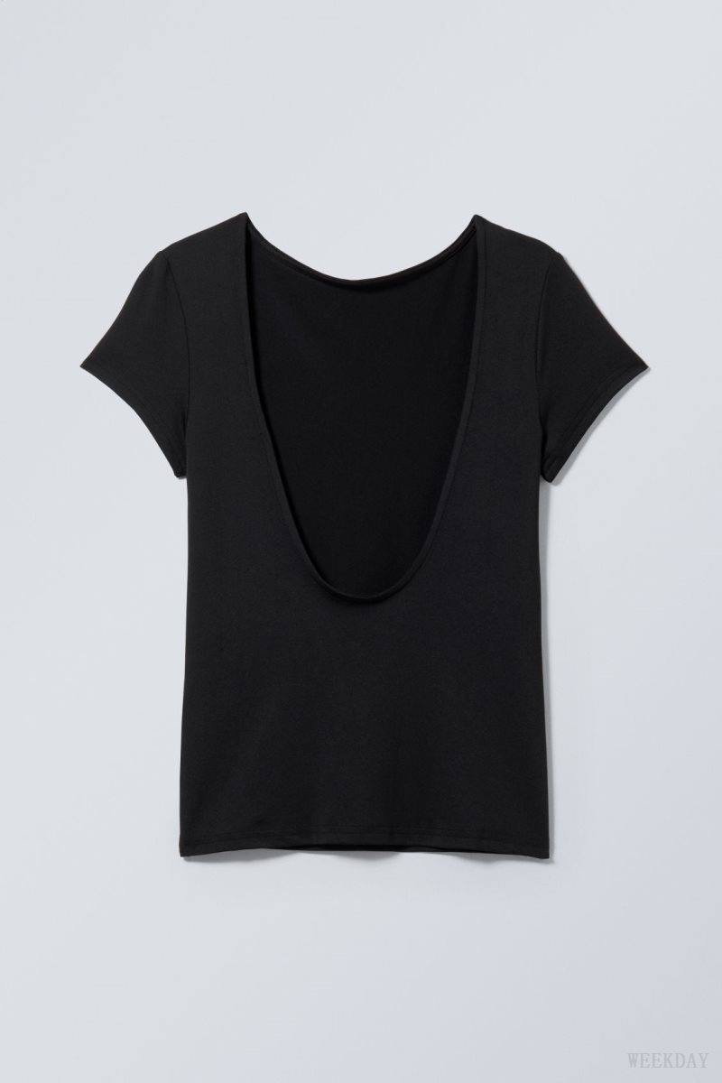 Weekday Gizem Open Back T-shirt Black | ARBY3640