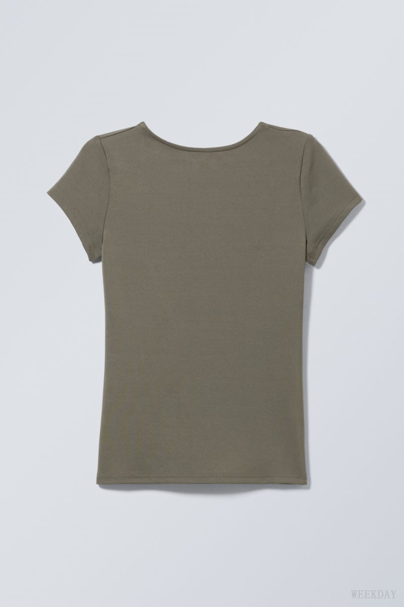 Weekday Gizem Open Back T-shirt Dark Khaki Green | UHCH4854