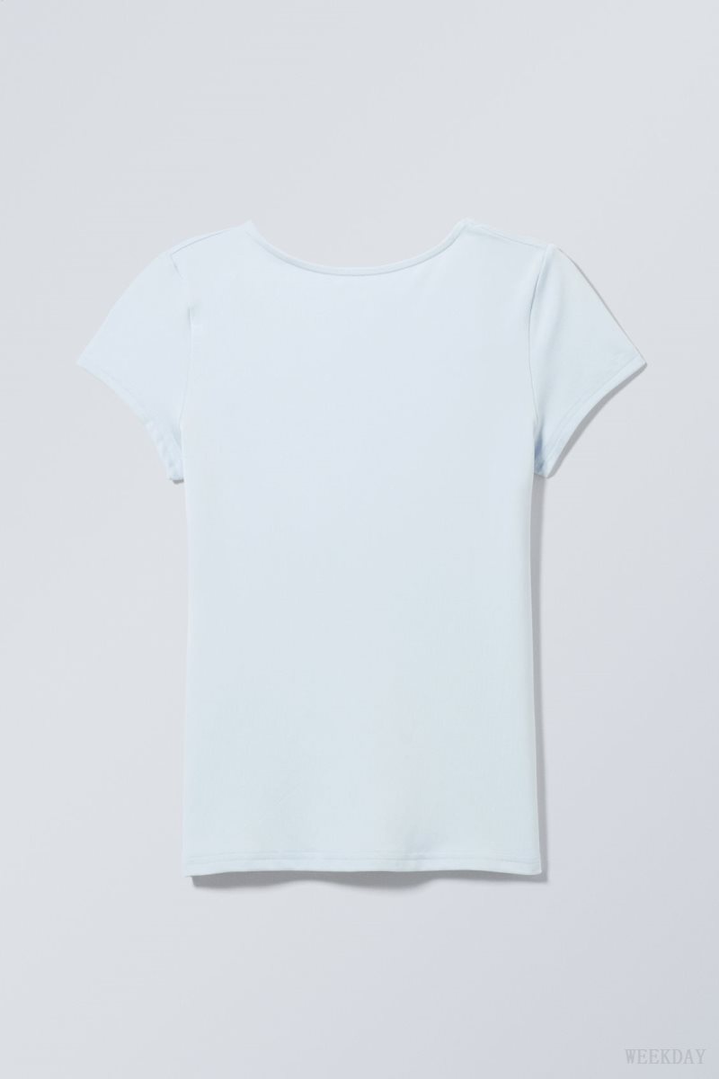 Weekday Gizem Open Back T-shirt Light Blue | KPBP1630