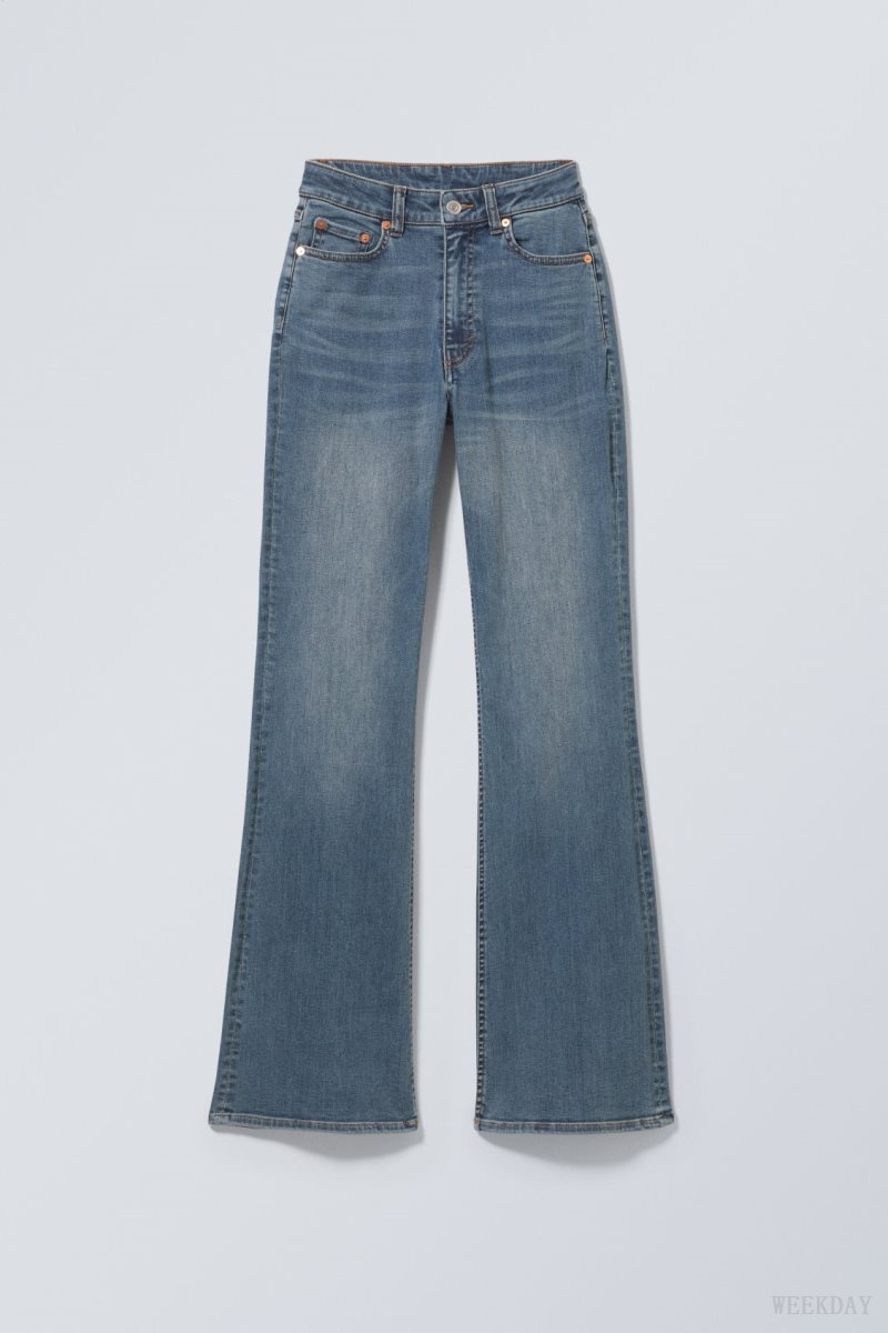 Weekday Glow Curve High Flared Jeans Blue | SJAD3849