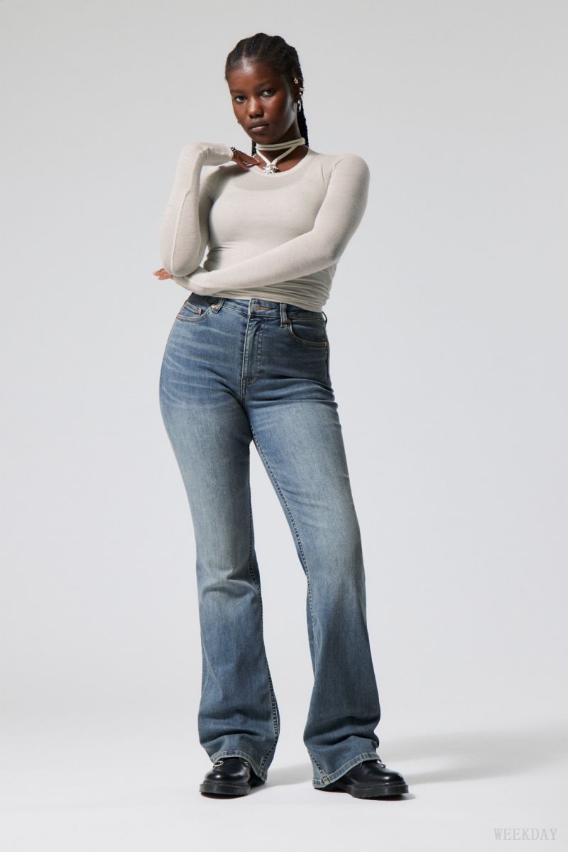 Weekday Glow Curve High Flared Jeans Blue | SJAD3849