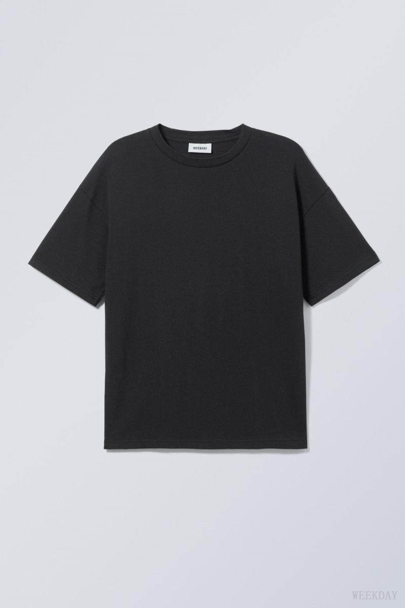 Weekday Great Boxy Heavyweight T-Shirt Black | HVFM8287