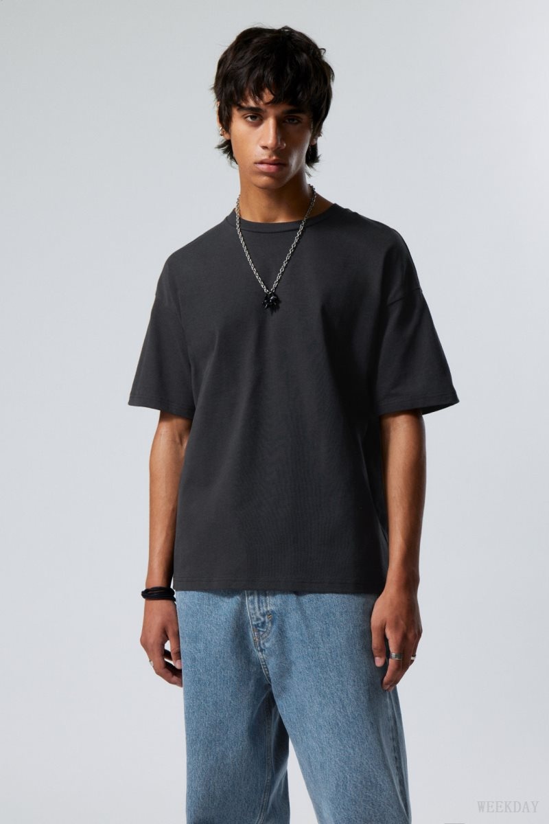 Weekday Great Boxy Heavyweight T-Shirt Black | HVFM8287