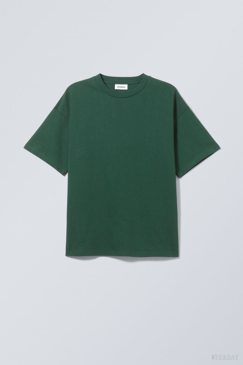 Weekday Great Boxy Heavyweight T-Shirt Dark Green | BGFH8872