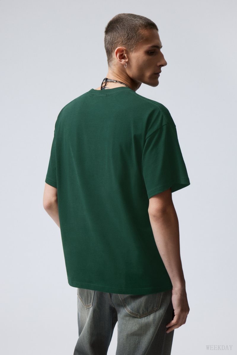 Weekday Great Boxy Heavyweight T-Shirt Dark Green | BGFH8872