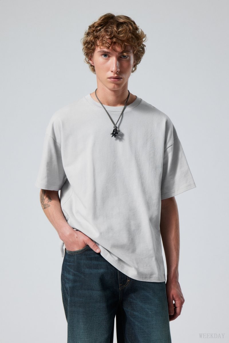 Weekday Great Boxy Heavyweight T-Shirt Light Grey | ARIA1909