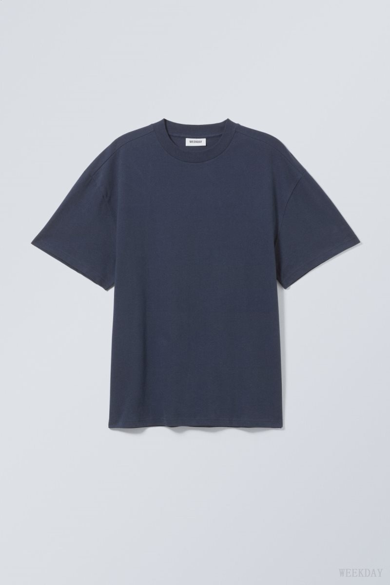 Weekday Great Heavyweight T-shirt Dark Blue | RIGZ6562