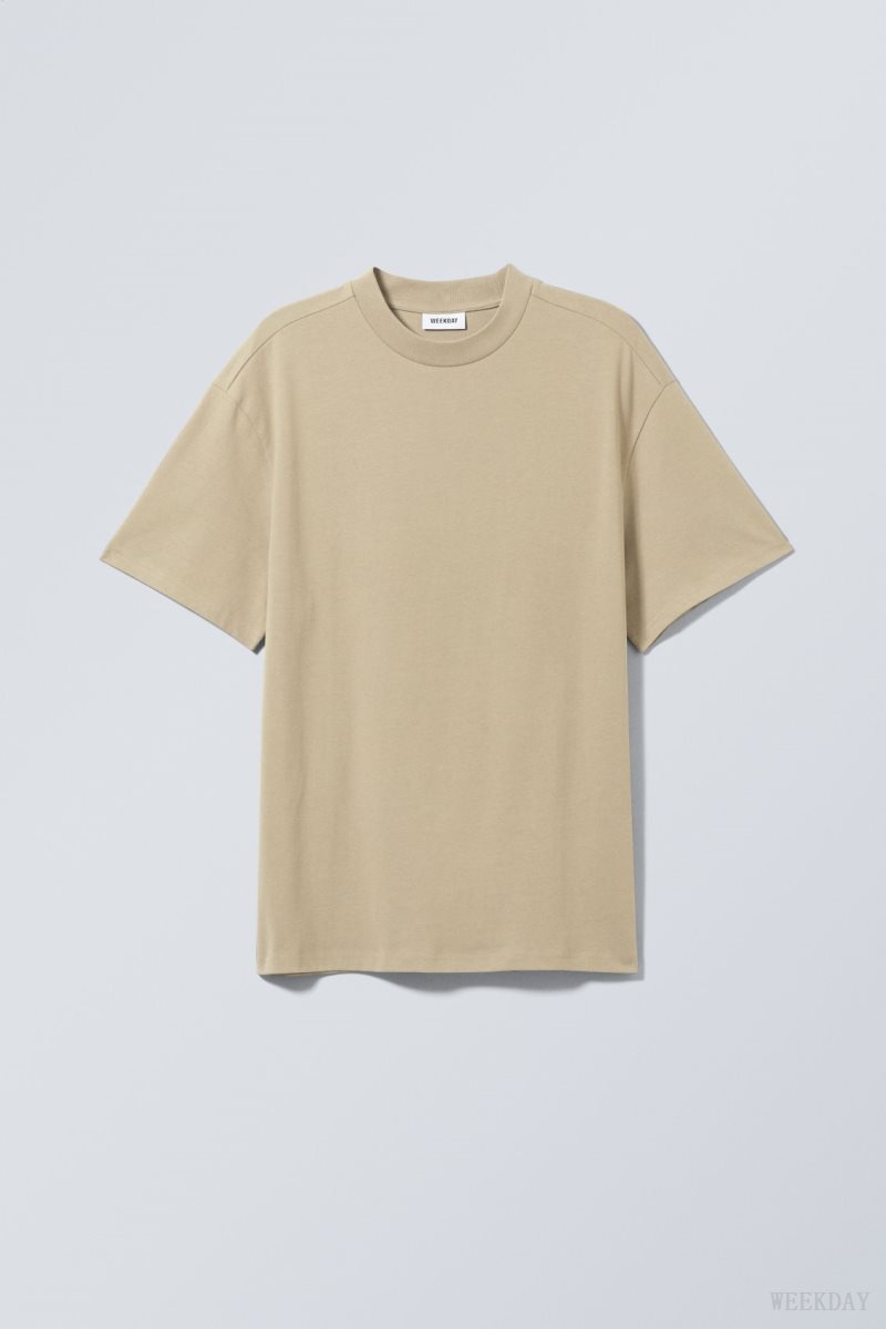 Weekday Great Heavyweight T-shirt Dusty Mole | DGPZ5877