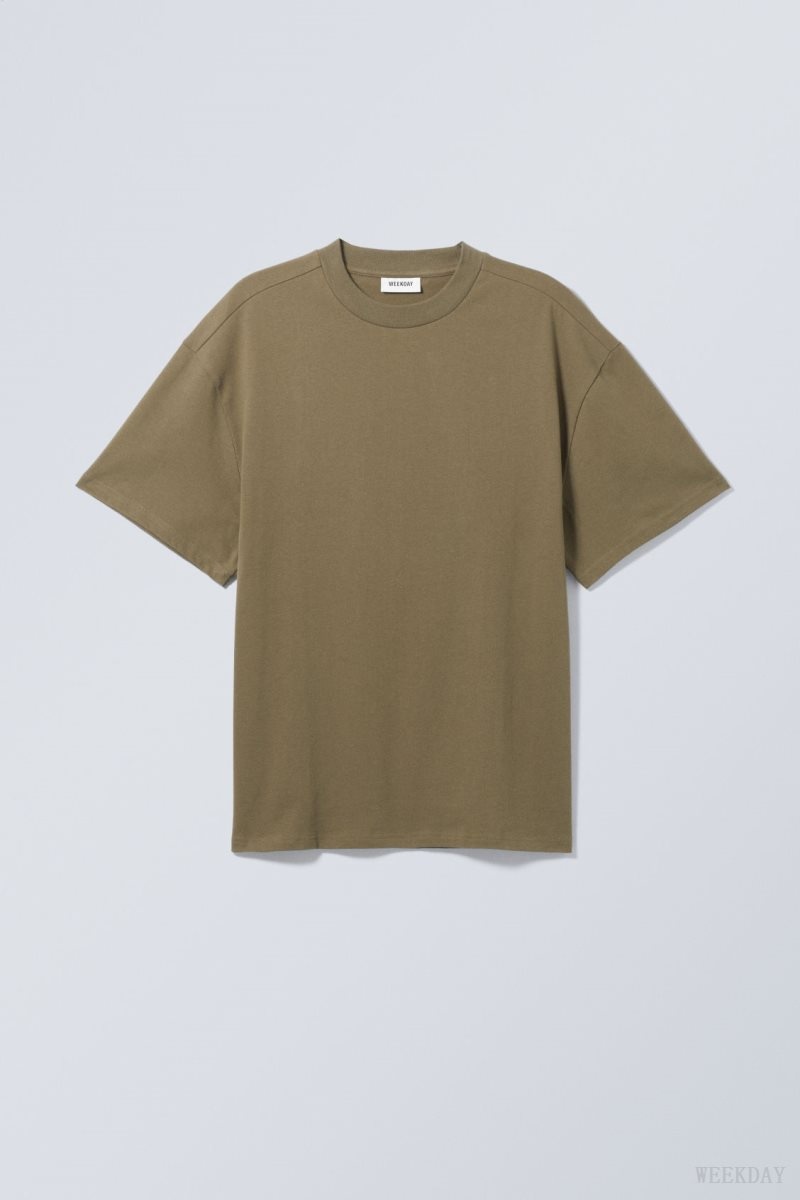 Weekday Great Heavyweight T-shirt Khaki | TJUQ1115