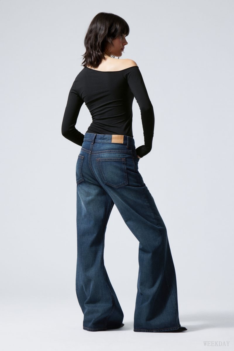 Weekday Grove Low Baggy Flared Jeans Blue | XDYM1330