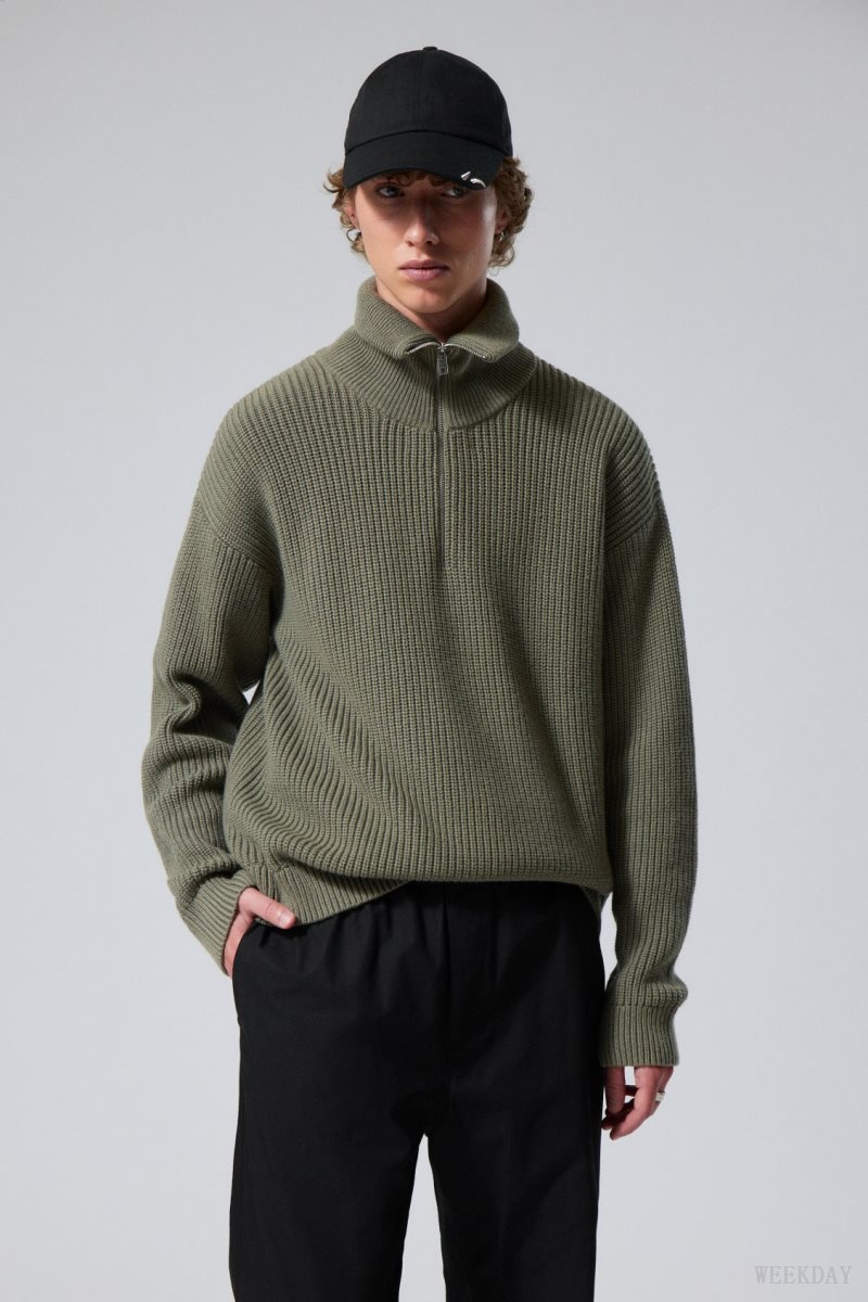 Weekday Harry Wool Blend Sweater Khaki | AUXG4620