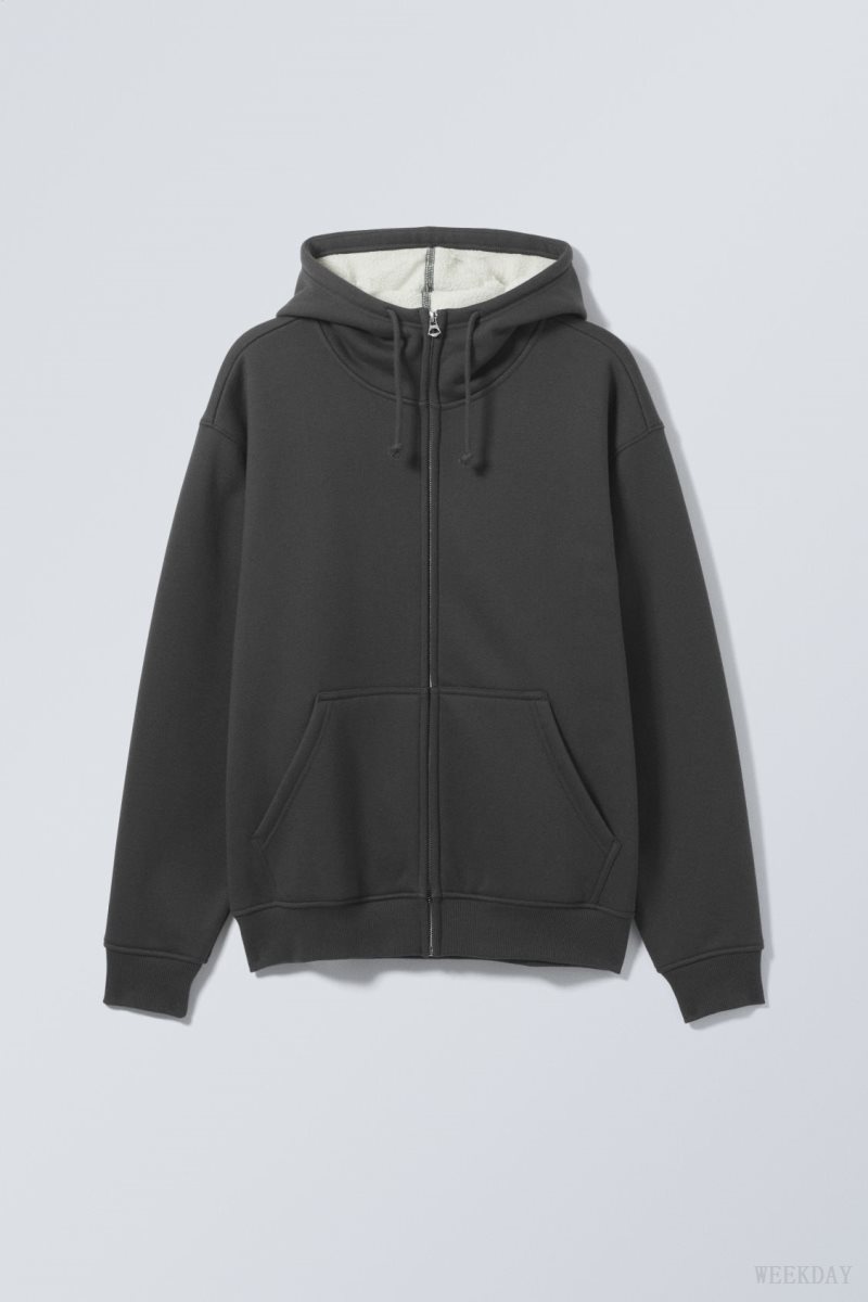 Weekday Hassan Fleece Zip Hoodie Dark Grey | UPNS6684