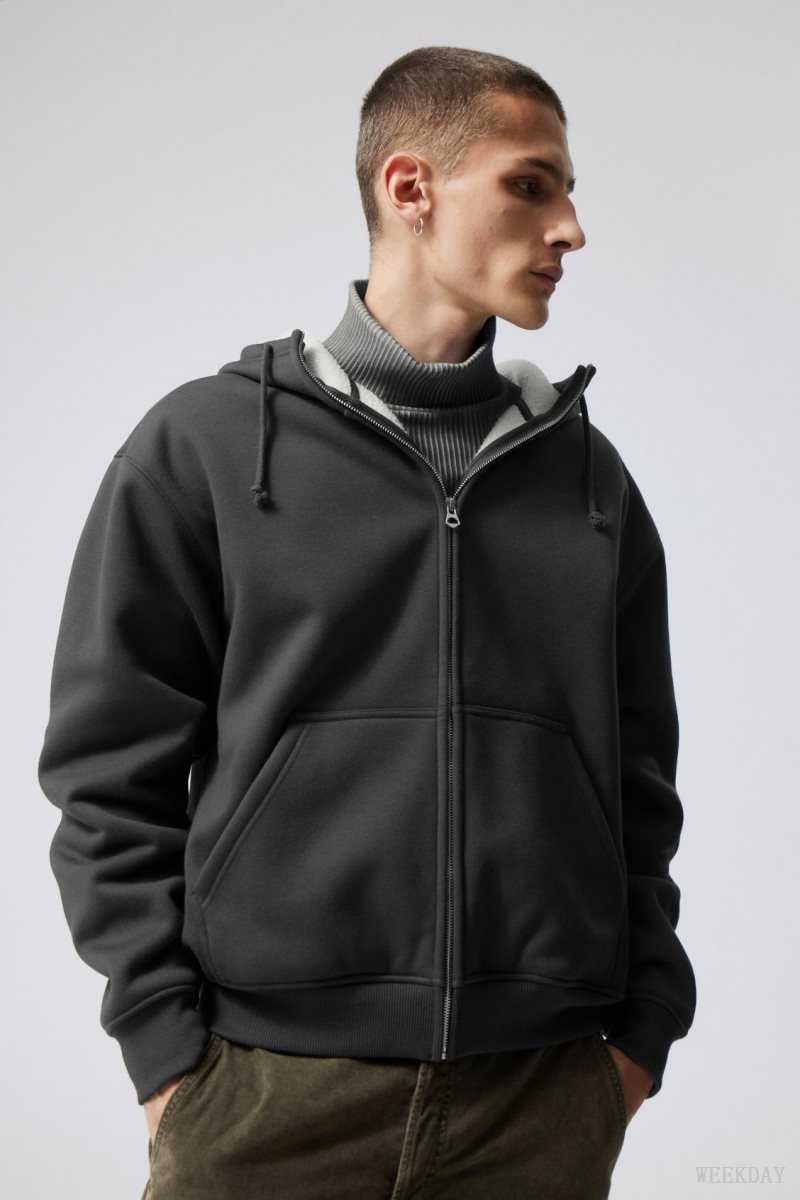 Weekday Hassan Fleece Zip Hoodie Dark Grey | UPNS6684