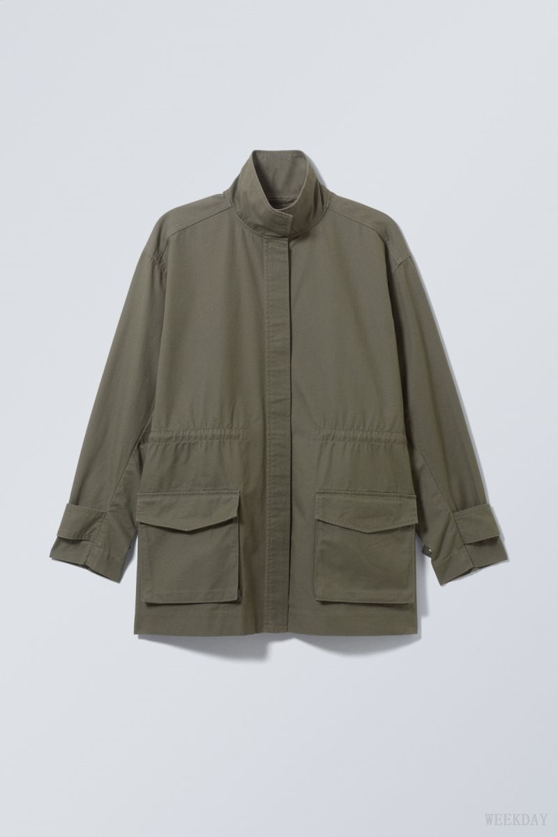 Weekday Hayden Workwear Jacket Dark Khaki | NDUB9330