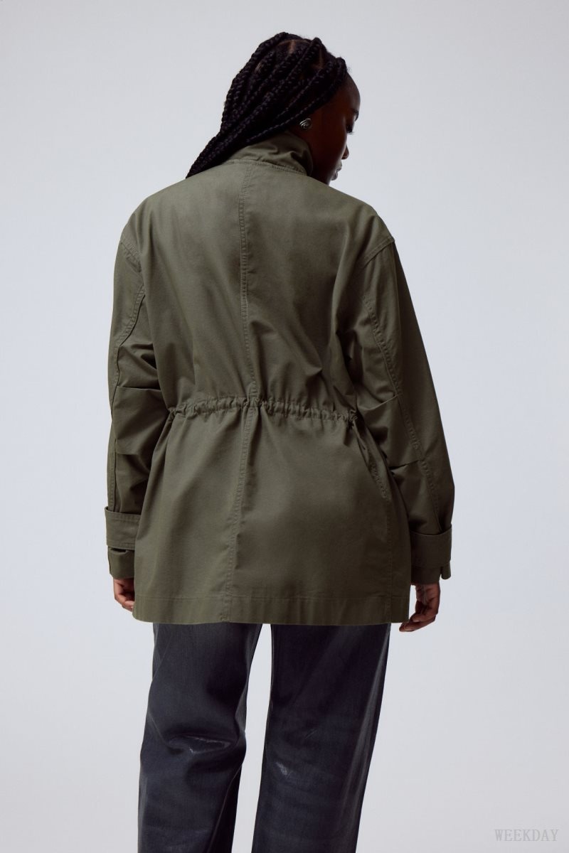 Weekday Hayden Workwear Jacket Dark Khaki | NDUB9330