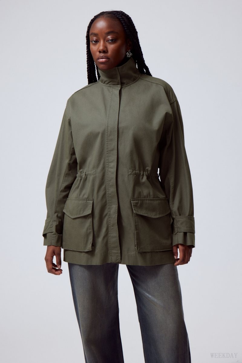 Weekday Hayden Workwear Jacket Dark Khaki | NDUB9330