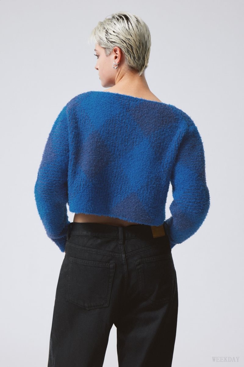 Weekday Hera Check Hairy Sweater Blue | JYAB9617