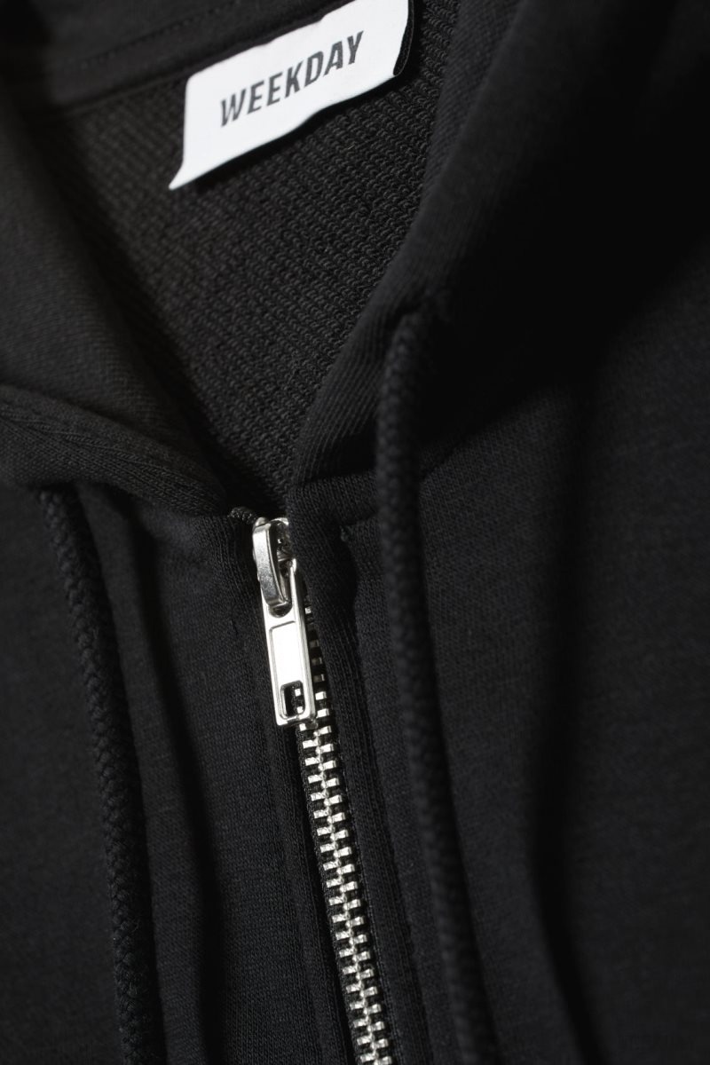 Weekday High Rib Mini Zip Hoodie Black | YUJW8986