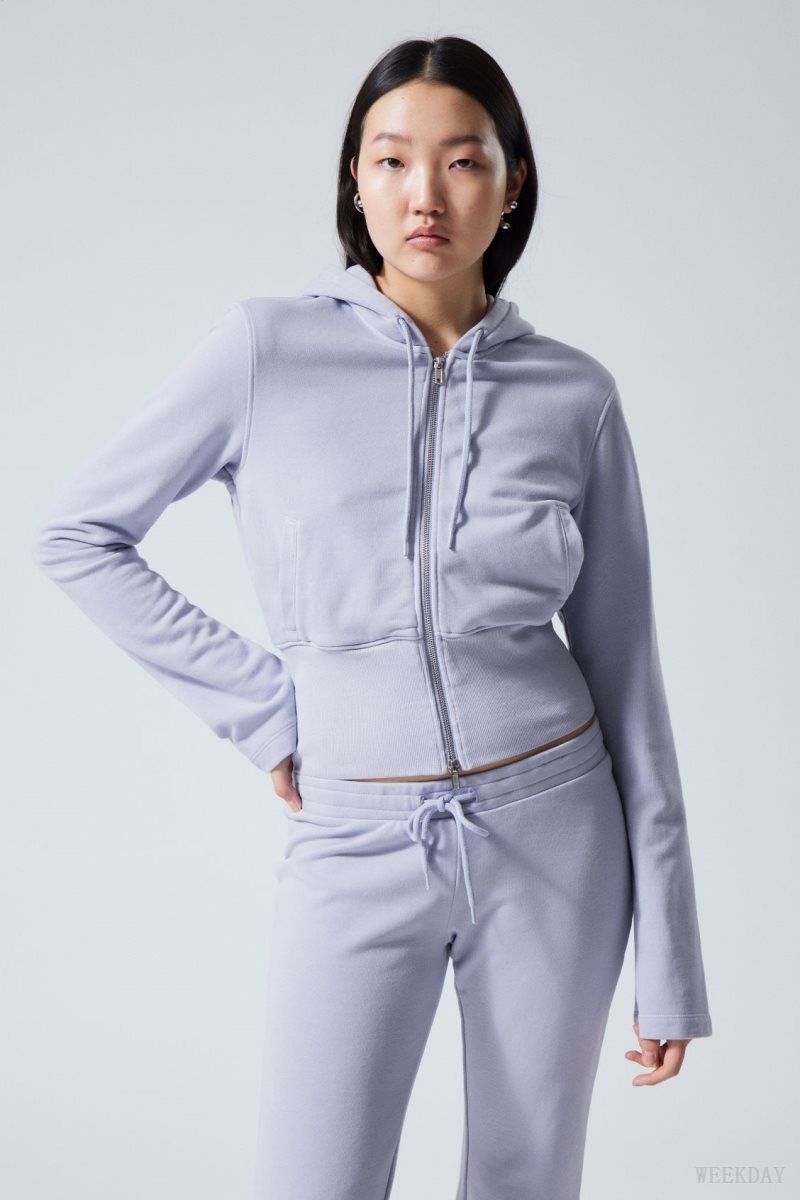 Weekday High Rib Mini Zip Hoodie Light Purple | YVOI5027