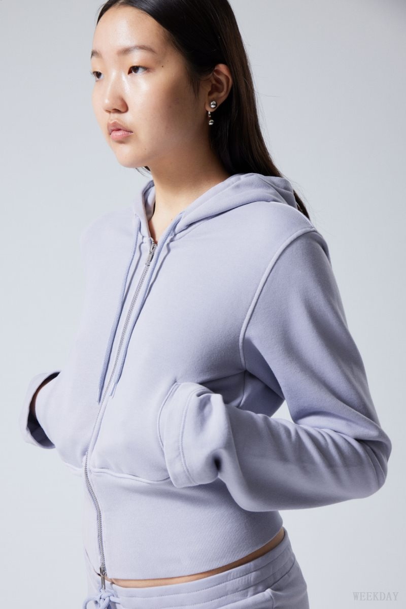 Weekday High Rib Mini Zip Hoodie Light Purple | YVOI5027