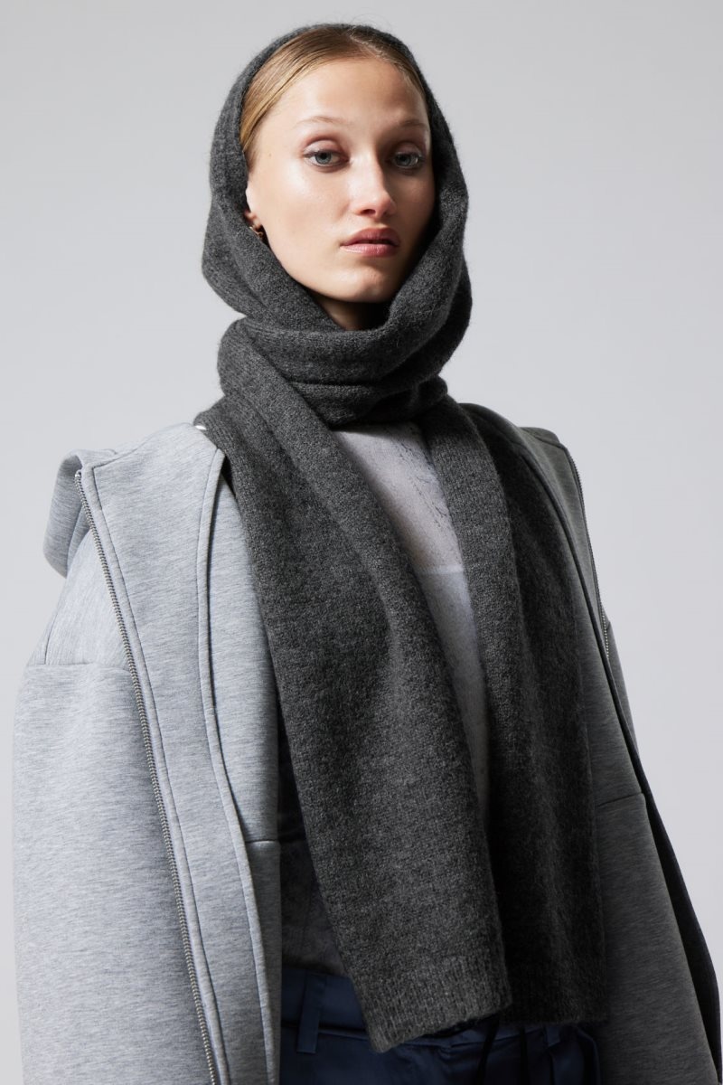 Weekday Hood Scarf Dark Grey | CPUH8226