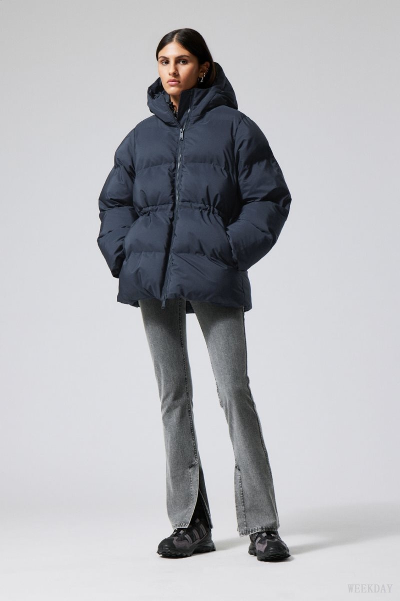 Weekday Illisa Waisted Puffer Jacket Dark Blue | OMAE1858