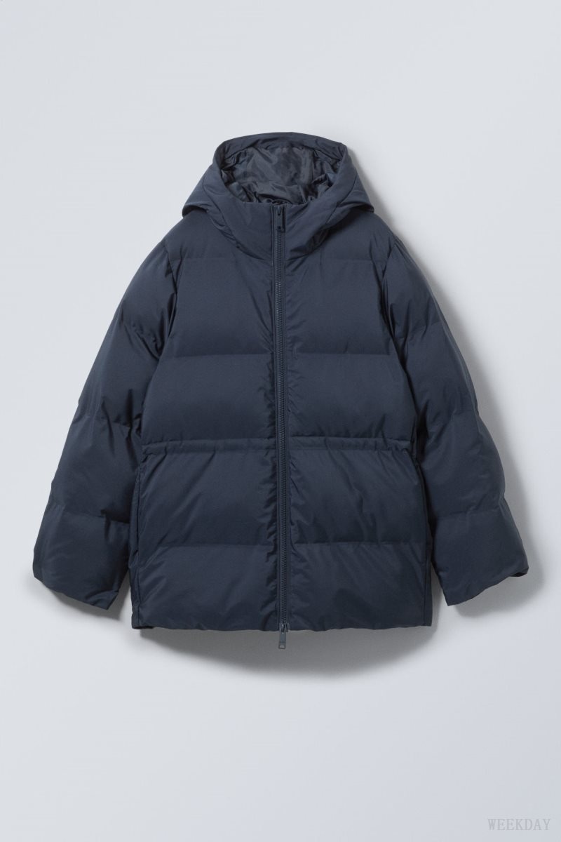 Weekday Illisa Waisted Puffer Jacket Dark Blue | OMAE1858