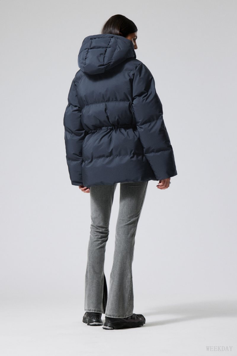 Weekday Illisa Waisted Puffer Jacket Dark Blue | OMAE1858